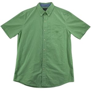 Mens CHAPS Easy Care Short Sleeve Green Button Up Shirt Size Large